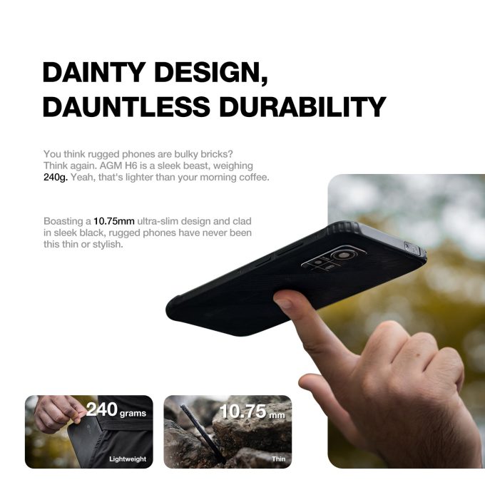 AGM H6 | Ultra-Thin | Rugged | 6.56-inch 90Hz Display | 8GB RAM + 8GB Virtual Expanded RAM + 256GB ROM | Android 13